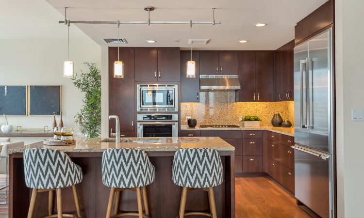 Modern kitchen in luxury high-rise condo