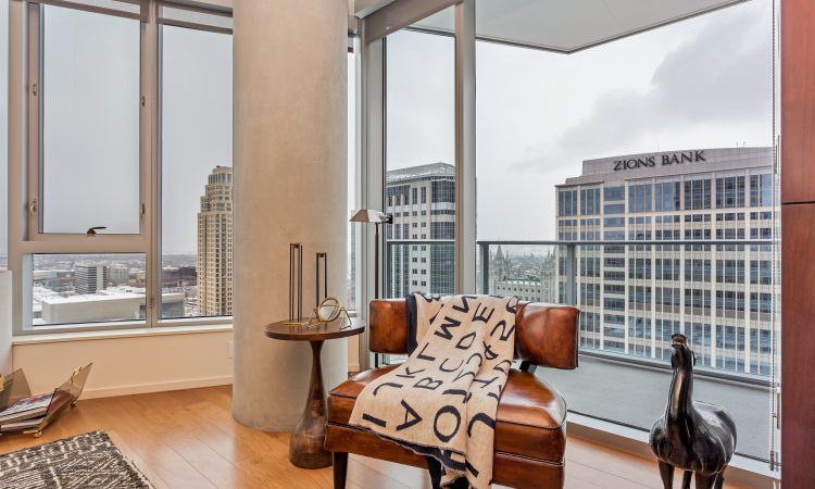 Leather chair nestled in the corner of the living room