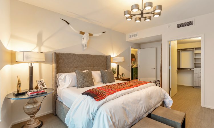 Western themed bedroom in luxury high-rise condo